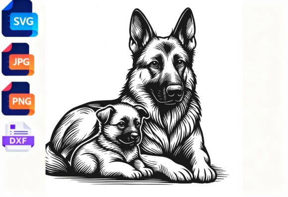 German Shepherd Dog Mom and Puppy SVG Review